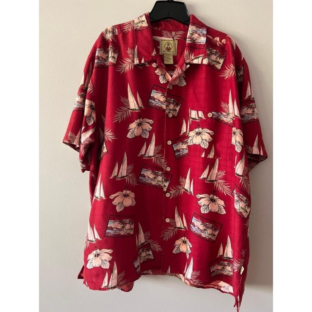 Joe Marlin Short Sleeve Button Down Shirt Red Tropical XLT